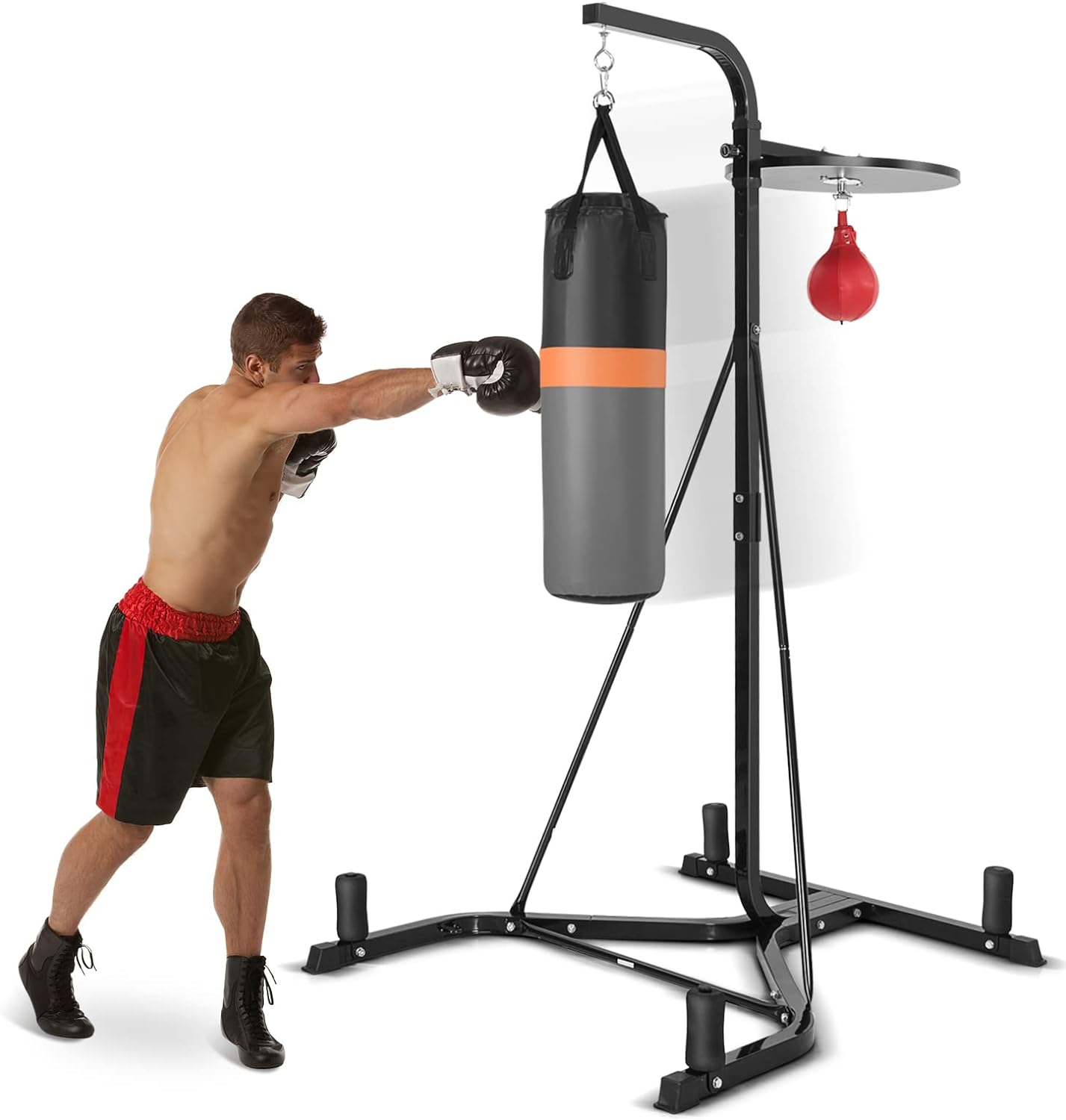 Punching Bag with Stand - Adult Freestanding Boxing Machine with Height Adjustable Speed Ball and Sandbag